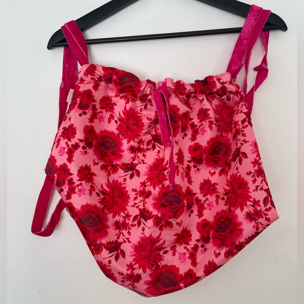 ban.do Floral Satin Drawstring Backpack with Velvet Straps